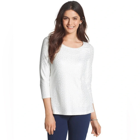 Chico’s Zenergy sequin Dewdrop 3/4 sleeves Modern top round neck size 2 - Picture 1 of 14
